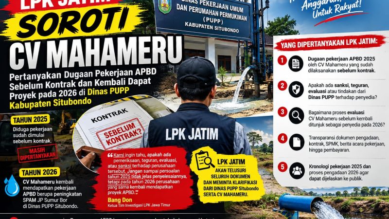 Soroti CV Mahameru, LPK Jatim Pertanyakan Dugaan Pekerjaan APBD Sebelum Kontrak